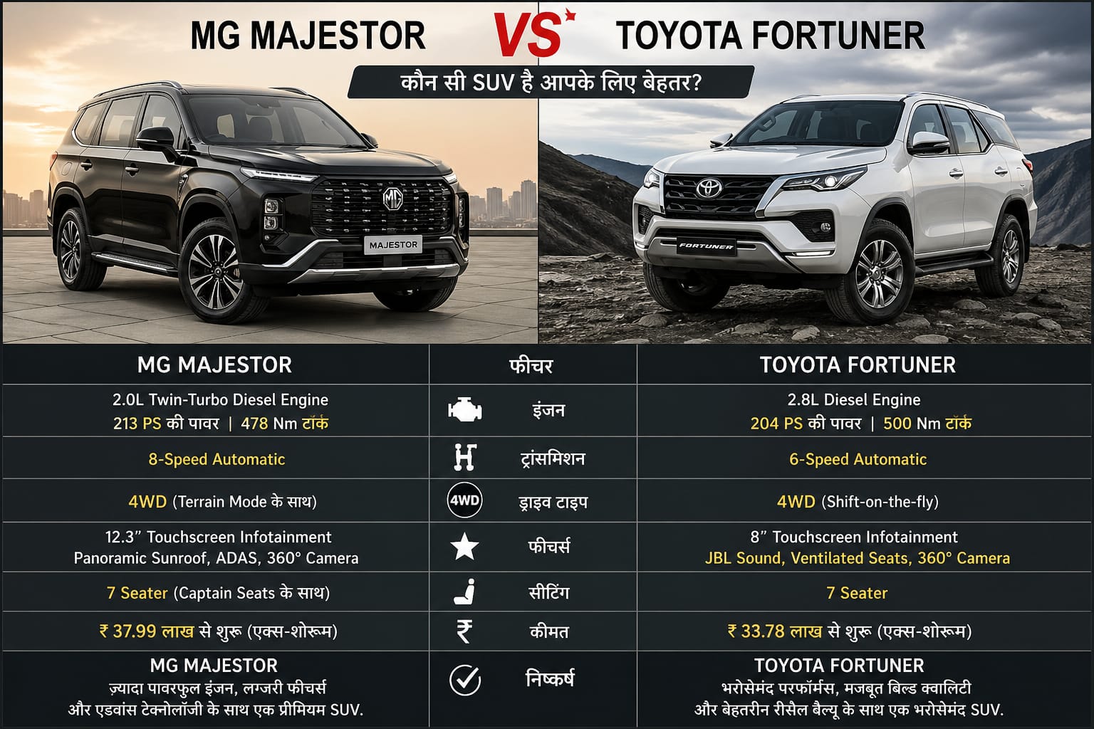 MG Majestor vs Toyota Fortuner